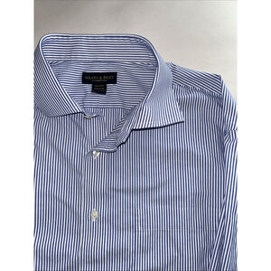 Wilkes & Riley 17.5 35 Tailored Fit Blue Striped Long Sleeve Shirt 100% Cotton